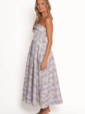 Petal & Pup Lavender and Cream Strapless Floral Midi Dress